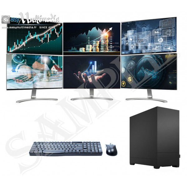 PC Trading Bourse 6 Écrans 27 Pouces Ryzen9 Extreme Silencio